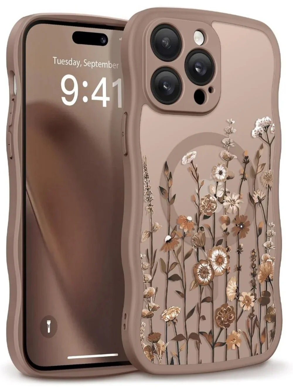 iPhone 14 Pro Floratopia/Brown Compatible with MagSafe Floral Translucent Case